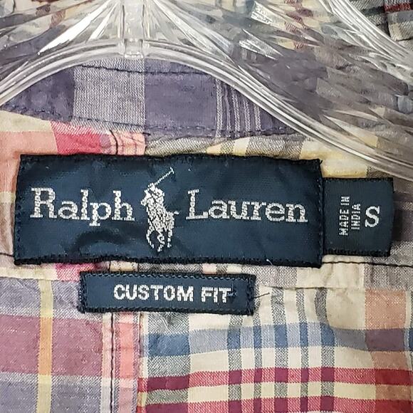 Polo Ralph Lauren Shirt Oxford Button Down Patchwork Madras Plaid SS Size Small - Picture 6 of 8